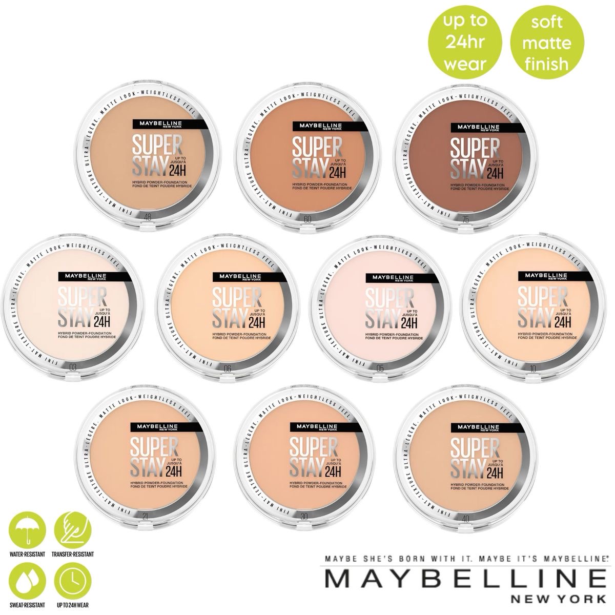 Polvo compacto Superstay Full coverage 24H (tono 112) 6g Maybelline